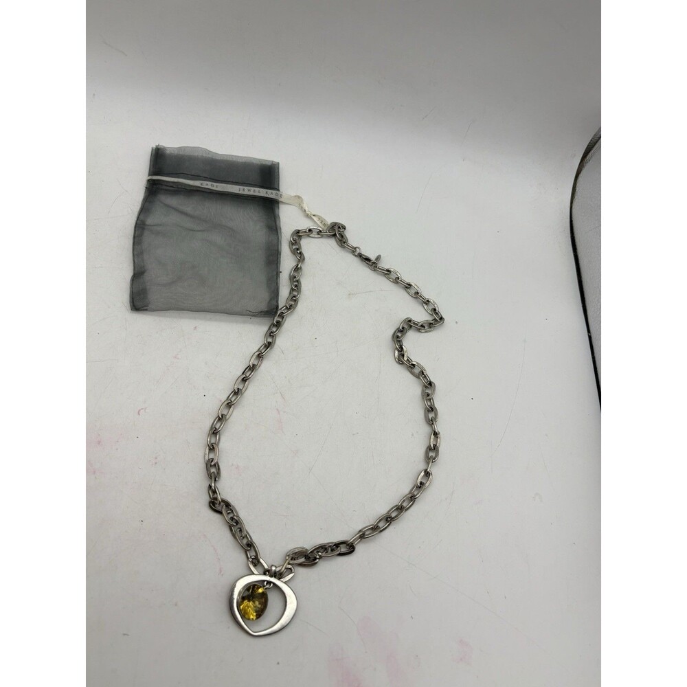 Jewel Kade JK Silver Tone Chain Necklace Yellow Crystal Open Circle Pendant